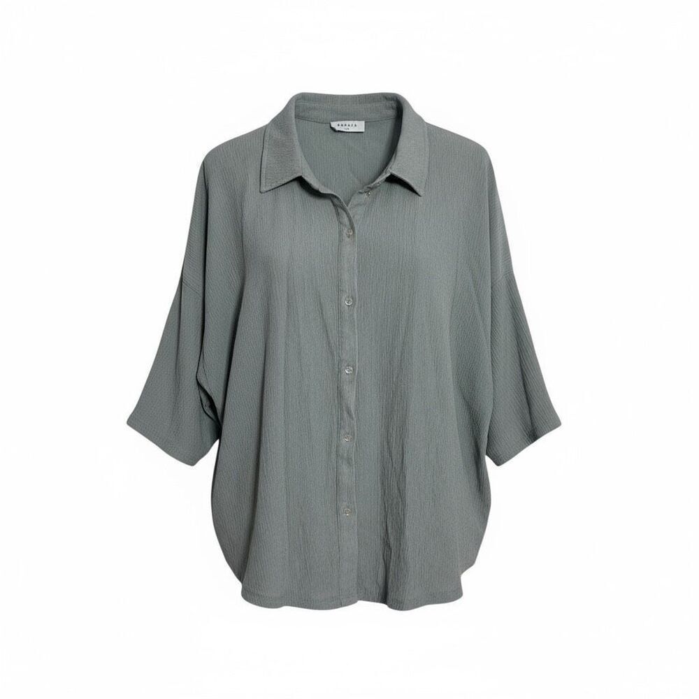 Papaya Short Sleeve Collared Stretch Textured Button Up Shirt Sage Green Size 20